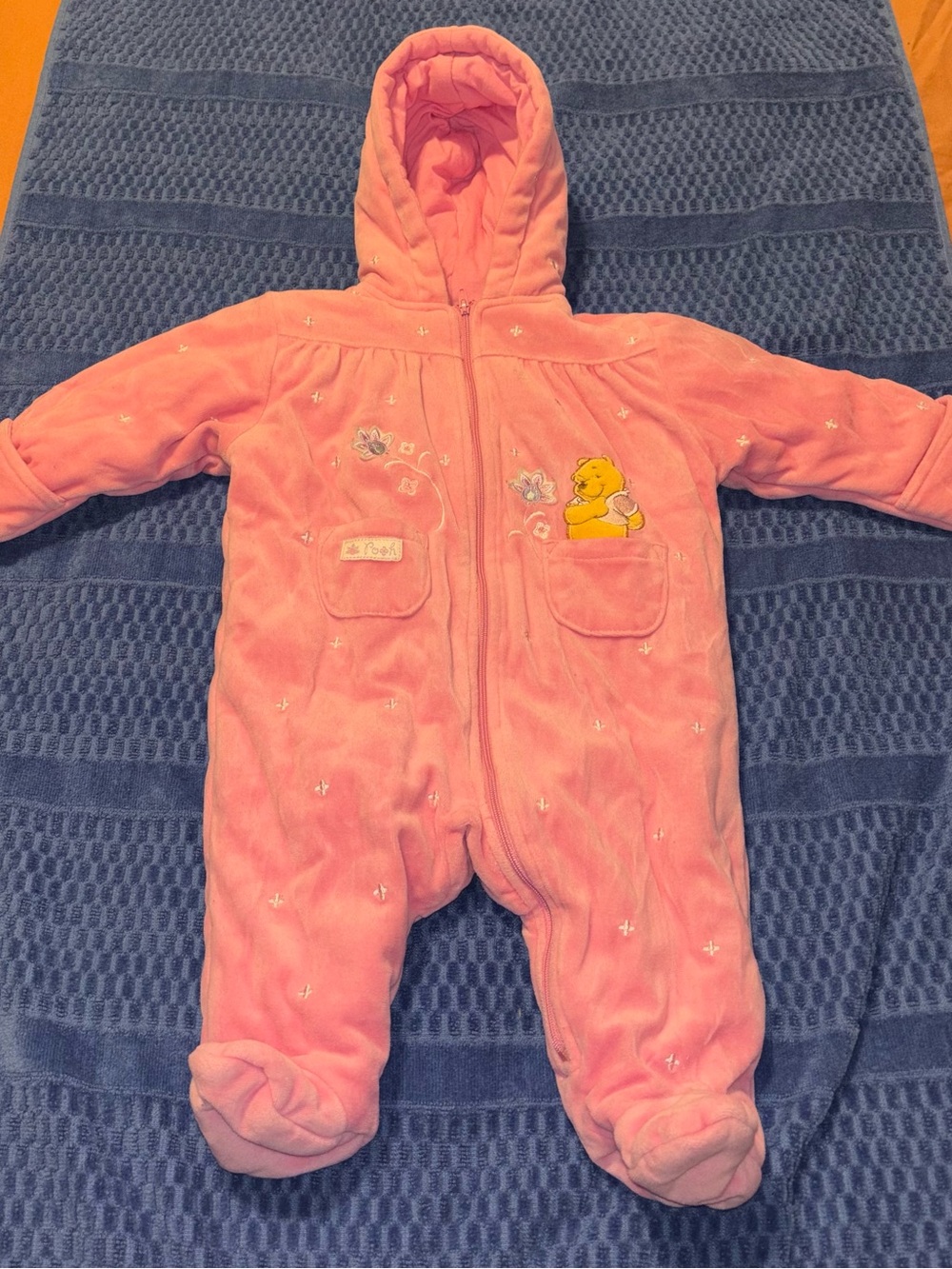 Disney Pink Hooded Plush One-Piece with Winnie the Pooh Embroidery